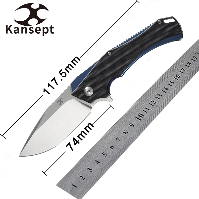 

Kansept Folding Knives T1008A1 HELLX Stonewashed D2 Blade Black G10 Anodized Blue Stainless Stainless Steel Handle Pocket Knife