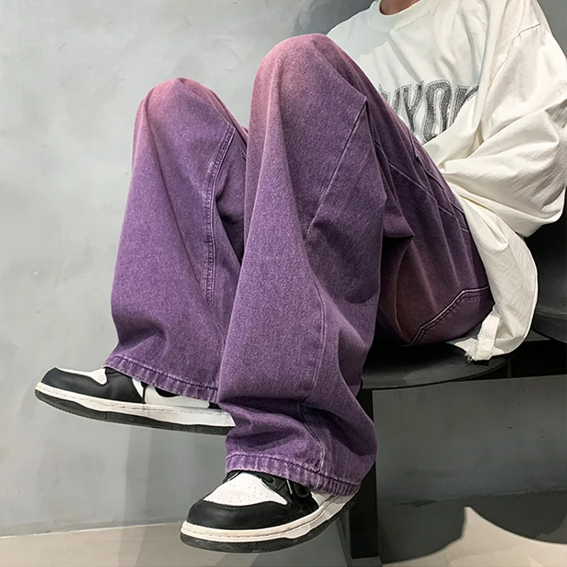 Purple Wide Jeans for Men Ins Fashion Hip Hop Denim Trousers Vintage Casual Pants Streetwear Oversized Bottoms Male Y2K Clothes