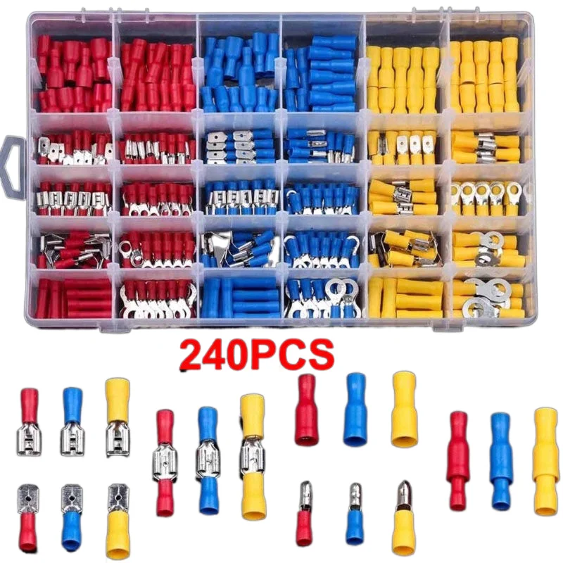 

102/125/140PCS Insulated Cable Connector Electrical Wire Crimp Spade Butt Ring Fork Set Ring Lugs Rolled Terminals Assorted Kit