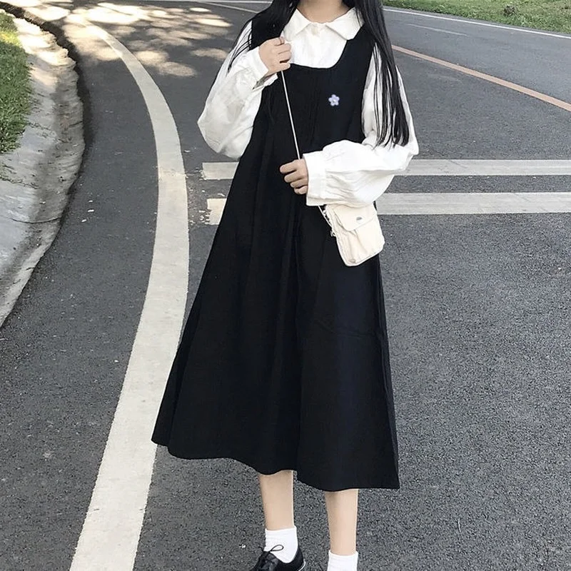 

Dresses for Women 2022 Summer Casual Two Piece Set Long Sleeve Top and Black Spaghetti Strap Dress Sets Womens Outfits X218