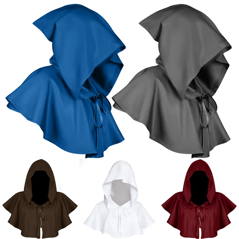 Унисекс взрослый/детский средневековый костюм накидка с капюшоном короткая