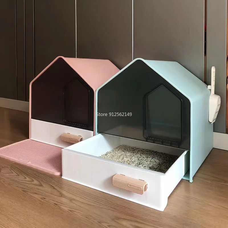 

Front-entry Fully Enclosed Cat Litter Box Drawer Type Cat Sandbox Cats Toilet Anti-splash Kittens Bedpan Pet Sand Basin Supplies