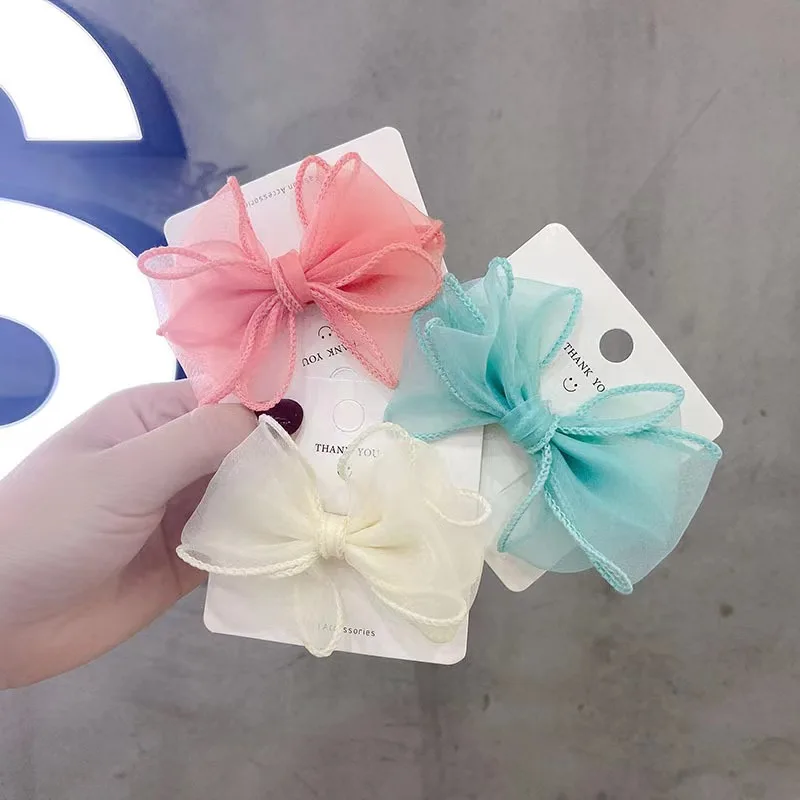 

20Pcs/Lot New Girls Elegant Double Layer Organza Bow Hairpins Sweet Women Solid Hair Clips Summer Fashion Hair Accessories