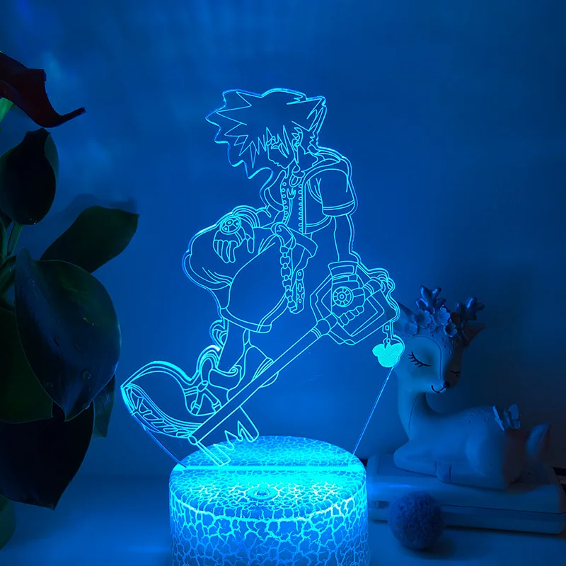 Game Kingdom Hearts Sora Keyblade Figure 3D LED Night Li ght Led Color Changing Kids Bedroom Decor Nightlight Lamp Bedside