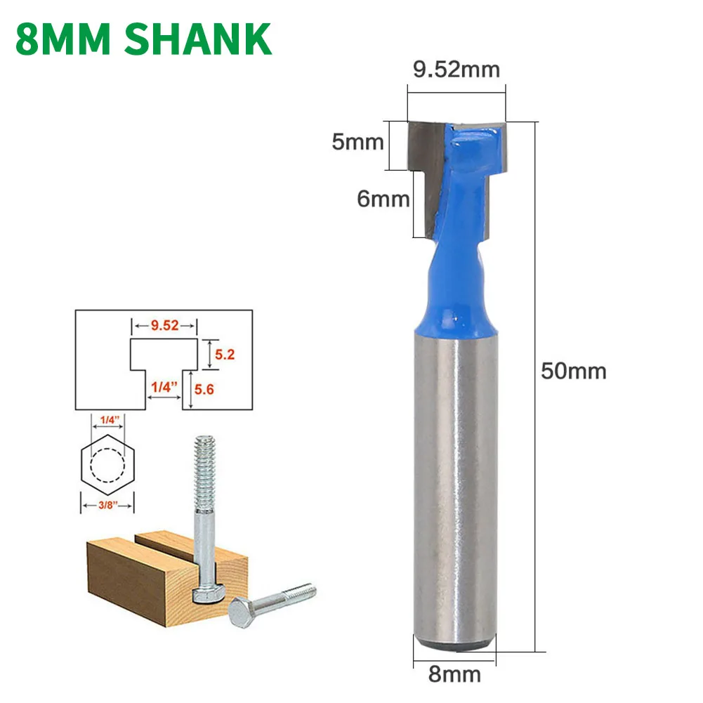 

1PC 8MM Shank Milling Cutter Wood Carving T-Slot Milling Cutter Router Bit for 1/4" Hex Bot Milling Cutter for Wood Electric