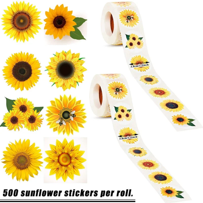 

500pcs/roll 1.5 Inch Sunflower Decoration Sticker Seal Labels DIY Scrapbooking Journal Stamp Wedding Baking Packaging Stickers