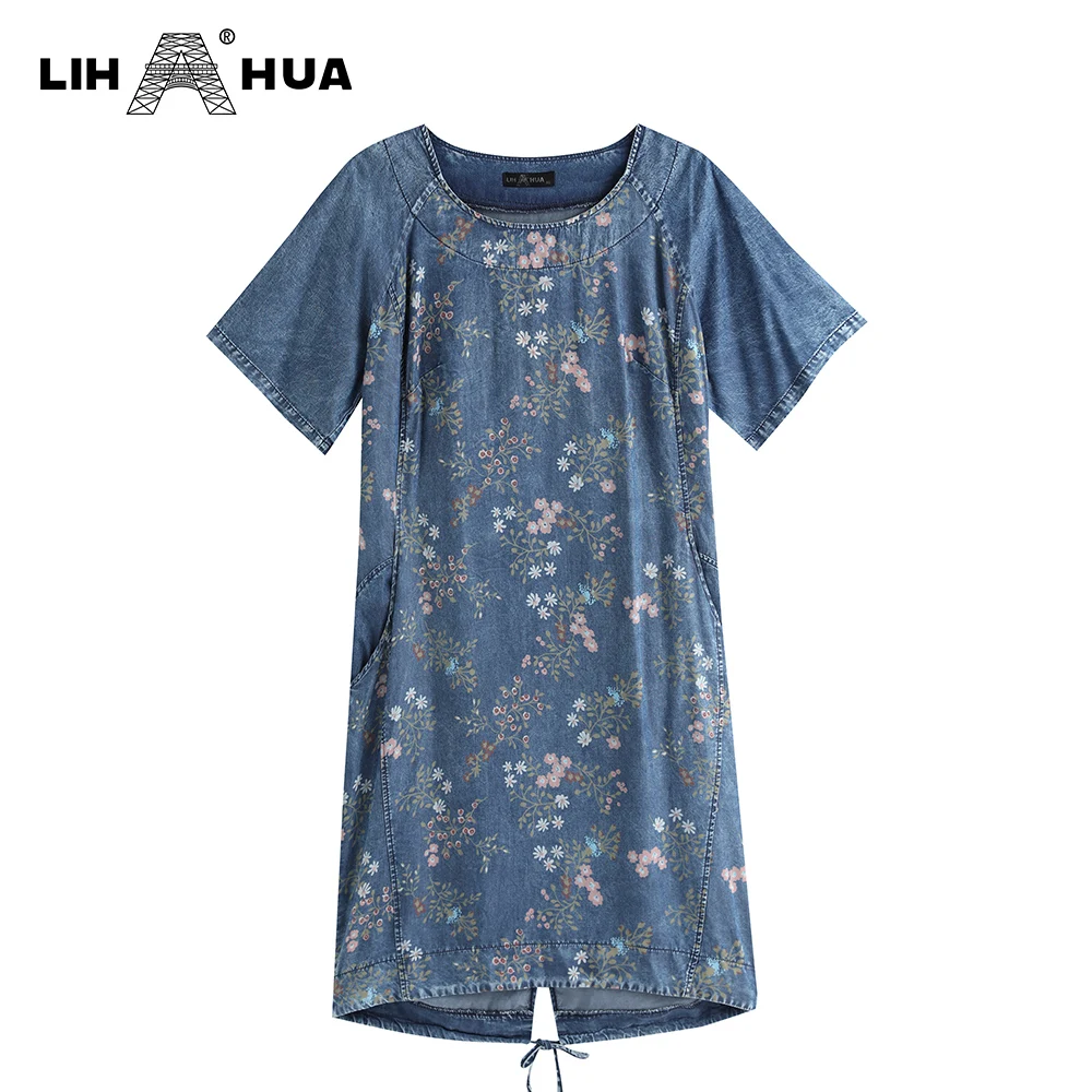 LIH HUA Женское джинсовое платье больших размеров с принтом Летнее повседневное