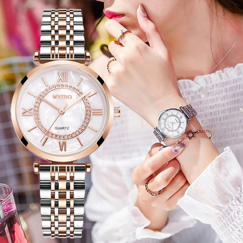 Часы наручные женские кварцевые со стразами люксовые брендовые модные стальные