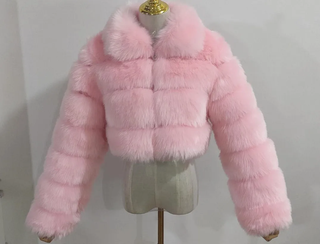 

Casual Blue White Black Fall Winter Faux Fur Coat Women Jacket Long Sleeve Cropped Puffer Fur Jacket for Women Outwear