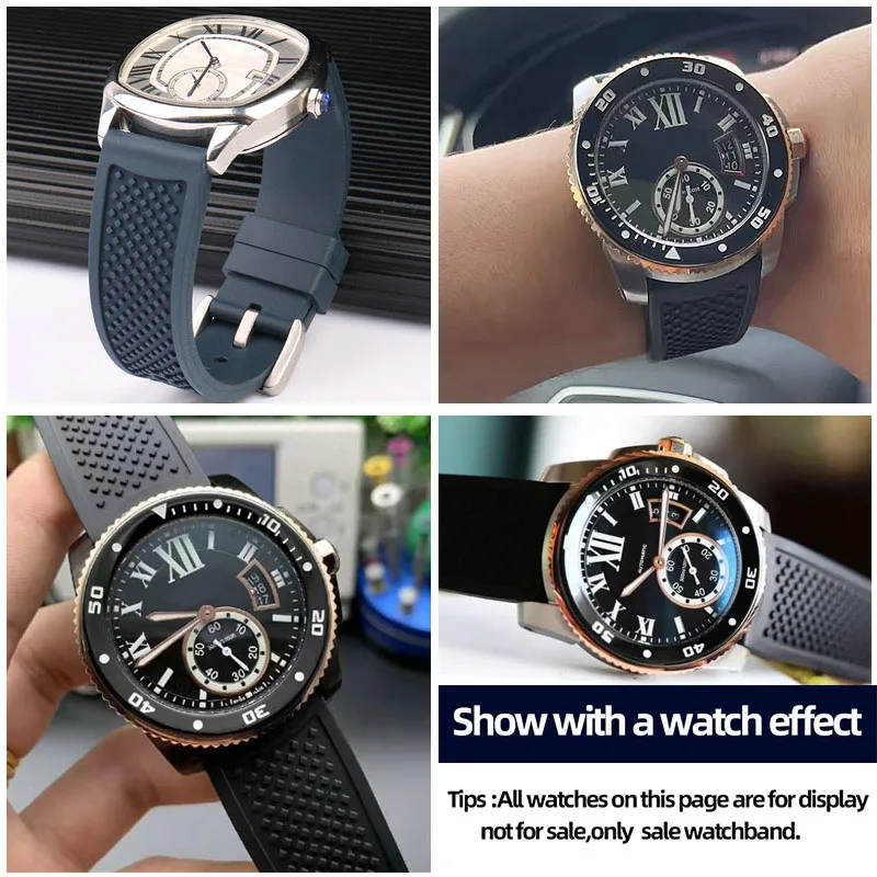 Фторкаучуковый ремешок для часов 23 мм 24 совместимый с Cartier Caliber London Tank W7100 Series