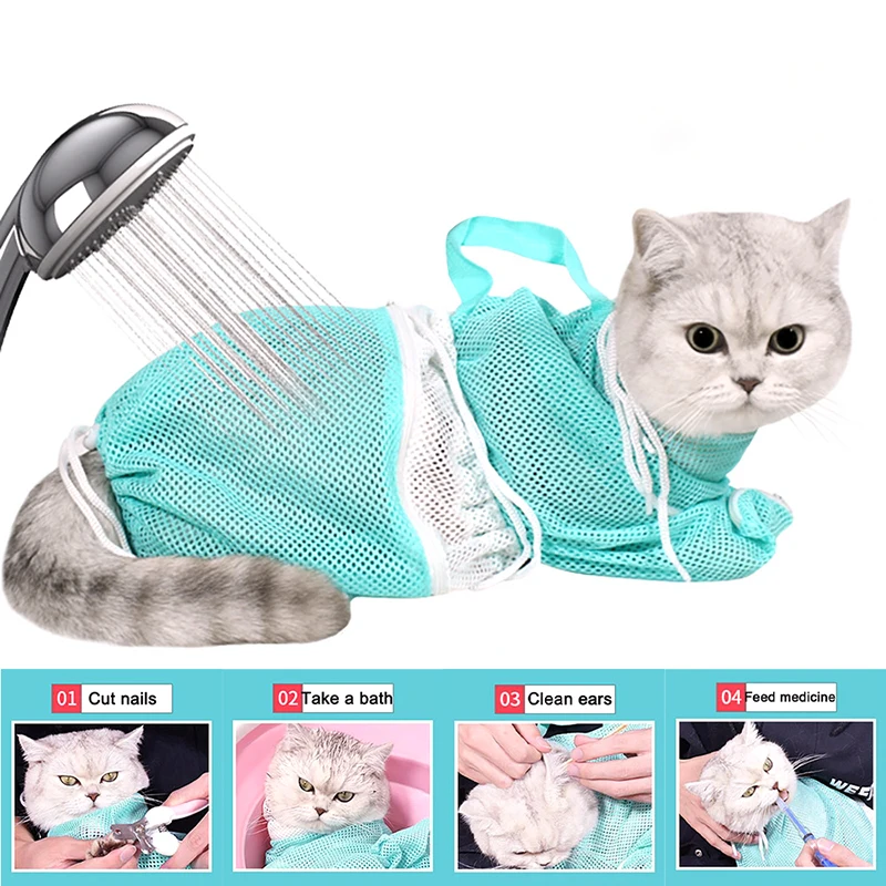 

Mesh Cat Grooming Shower Bag Polyester Wash Mesh Bags Adjustable Cats Restraint Bag Prevent Scratching For Bathing Nail Trimming