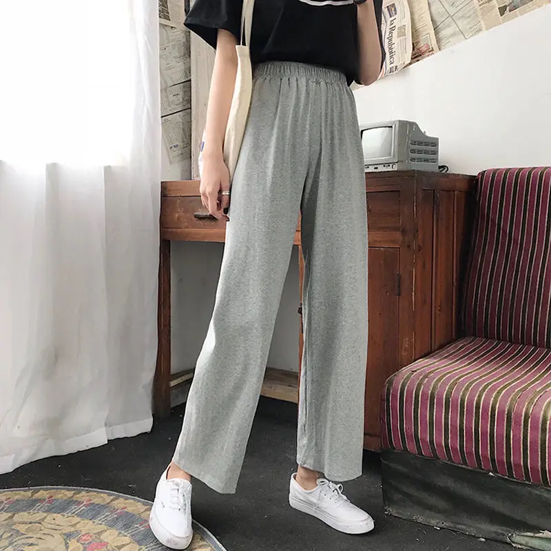 

Wide Leg Pants Women Simple New Trendy All-match Teenagers Big Pockets Pure Soft Ladies Breathable High Waist Ins Trousers Daily