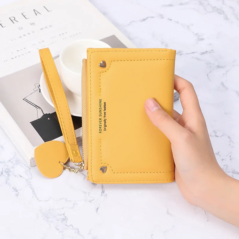 

Женский короткий кошелек на молнии, маленький однотонный простой кошелек, кошелек большой вместимости для монет с несколькими картами, диз...