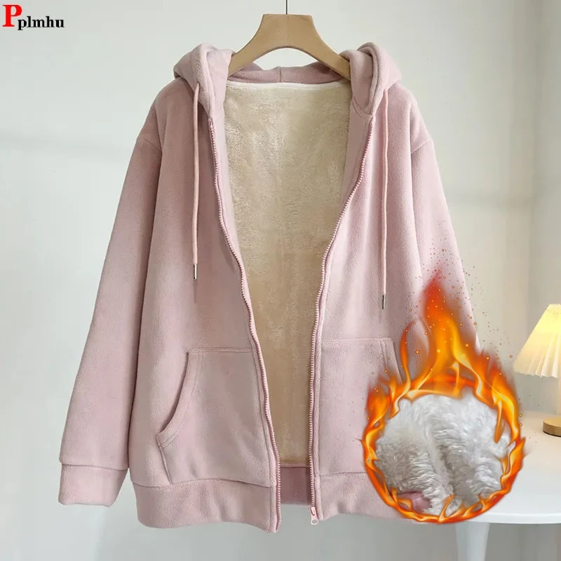 

Зимняя бархатная толстовка с капюшоном, плотный теплый свитшот, пальто с подкладкой из овечьей шерсти, однотонная куртка с длинным рукавом, свободные Базовые Женские топы, Новинка