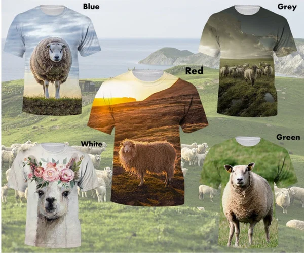 

2020 Men Casual Short-sleeved 3D Sheep Animal Print T-shirt Cute Pet Top