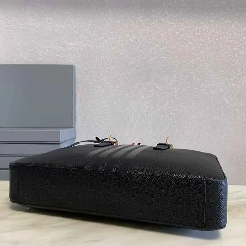 New TB Briefcases Luxury Brand Black Classic 4-Bar Striped Men's Bag Fashion Design Genuine Leather Messenger Business Handbags