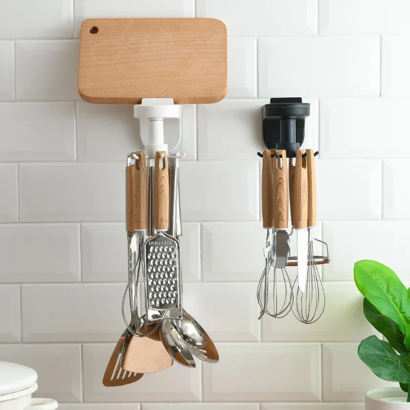 

Kitchen hook hole free wall hanging kitchen utensils spatula spoon knife storage rotary hook retractable hanger