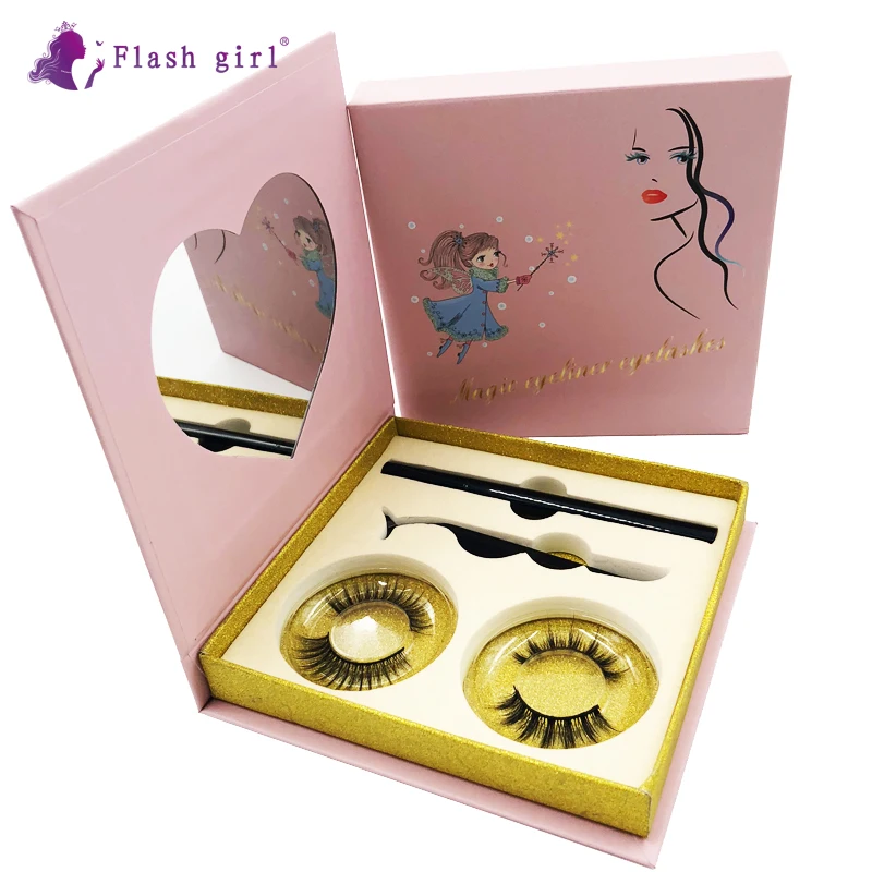 

F520 Waterproof Magic Self-Adhesive Eyeliner Private Label 3D False Strip Eyelash Adhesive Eyeliner and tweezers set