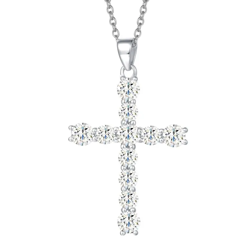 

White Gold Plated 925 Sterling Silver Clear Cubic Zirconia April Birthstone Crucifix Cross Prong Pendant Necklace Valentines Da