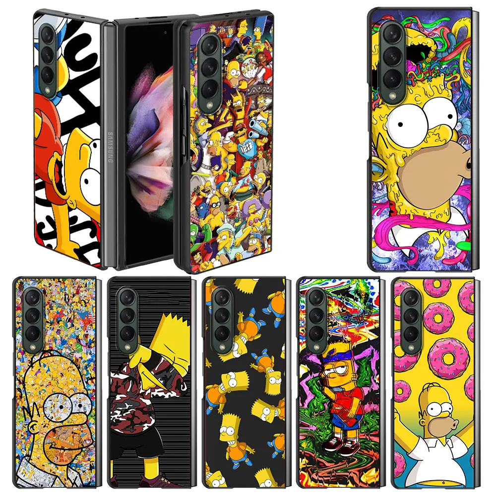 Case For Samsung Galaxy Z Fold 3 4 Funda Capa Hard PC Mobile Phone Housing Z Fold 3 Luxury Coque Cartoon Homer Simpsons