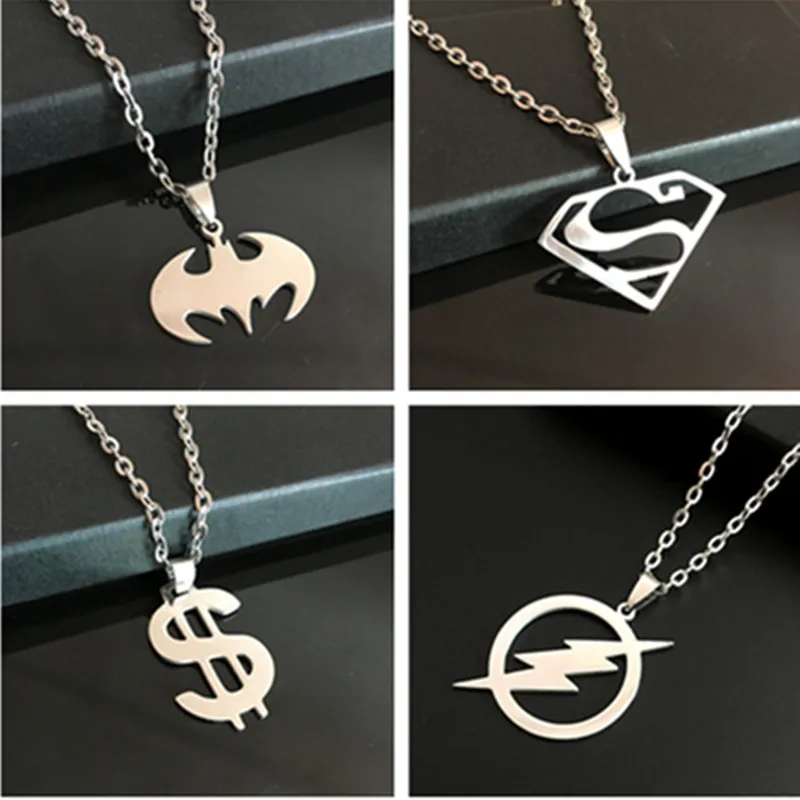

15 Styles Men's Stainless Steel Necklace Supermen Flash Hero Logo Pendant Necklace Of High Quality Choker Jewelry Wholesale