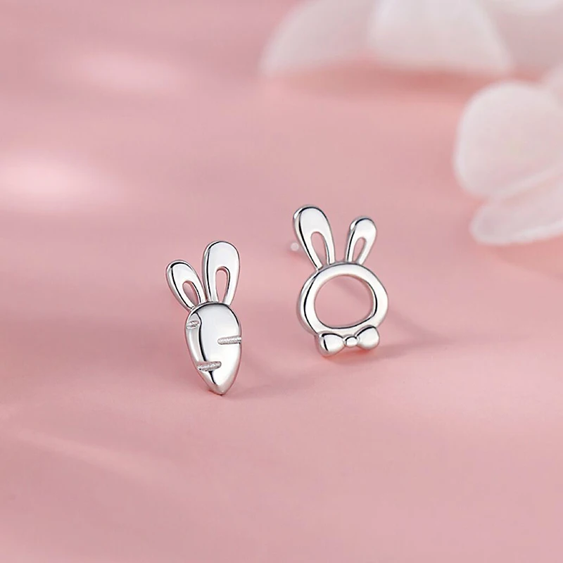 

Foydjew Fashion Simple 925 Silver Needle Earrings Women Cute Rabbit and Carrot Asymmetric Stud Earring Anti-allergy Accessories