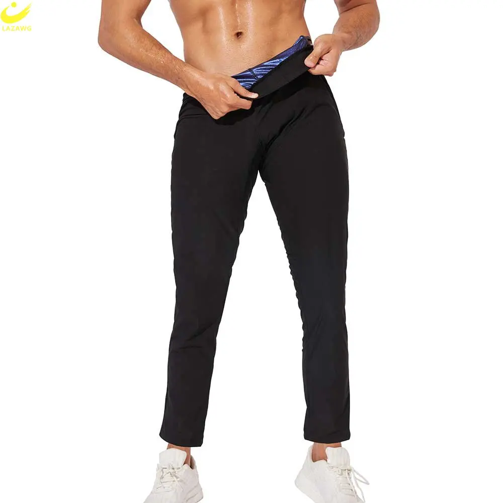 LAZAWG Sauna Leggings for Men Sweat Pants Weight Loss Trousers Workout Slimming Low Waisted Body Shaper Fat Burner Sport Gym