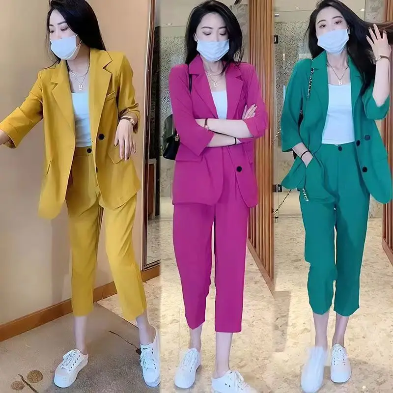 Large Size Suit Female 2023 New Korean Version of The Fashionable Temperament Back Split Casual Pants Two