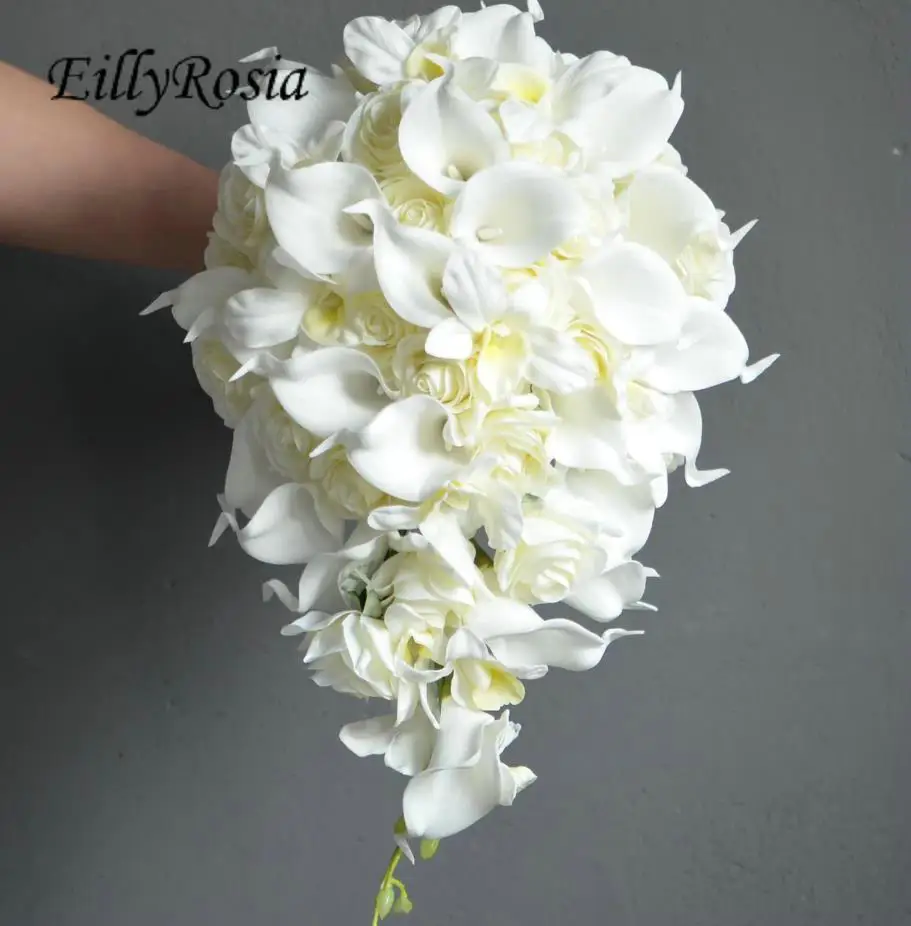 

EillyRosia White Waterfall Bridal Bouquet Calla Lily Cascading Beach Wedding Flowers Artificial Ramo de Boda de Novia Boho