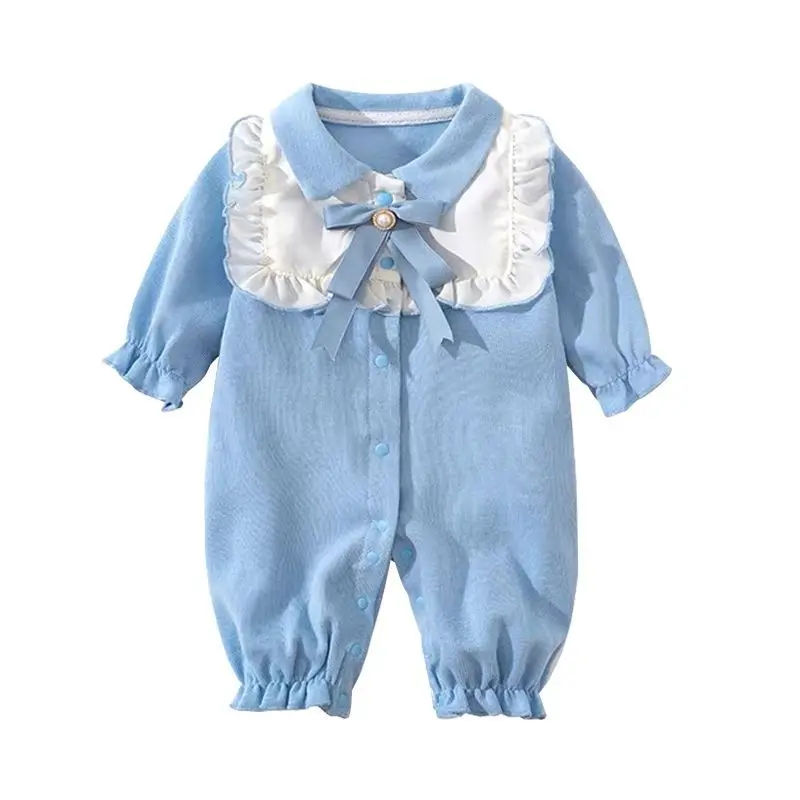 

Baby spring autumn new clothes girl baby sweet long sleeve autumn clothes newborn bow pure cotton climbing clothes ha Yi