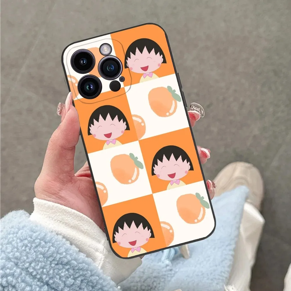 Catoon C-Chibi M-Maruko-C-Chan Phone Case For iPhone 16 15 14 13 12 11 Plus Pro Max XS X XR SE Mini 8 7 Soft Silicone Black