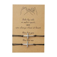 tulx 2pcs stainless steel cross charm bracelet couples handmade braided adjustable string bracelets for women friendship jewelry