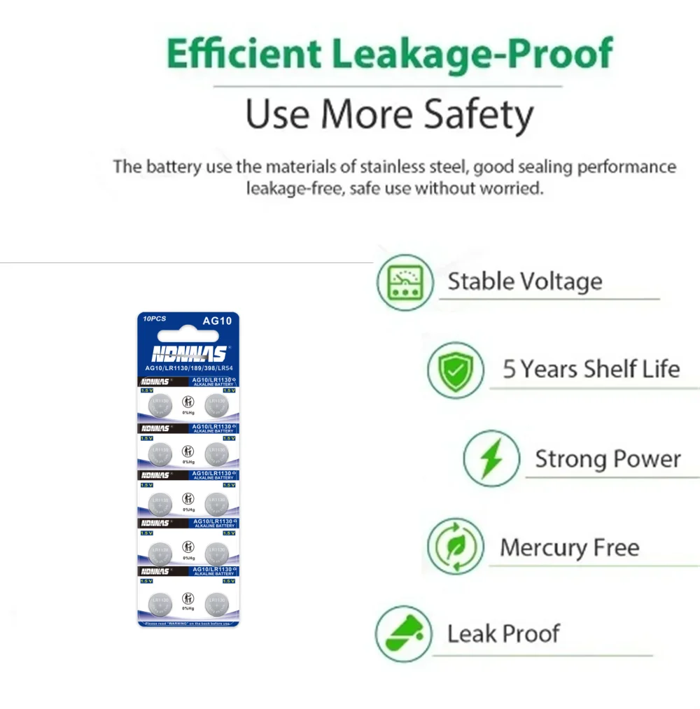 Фото 5-100 шт. AG10 LR1130 SR1130SW 1.5V щелочные батарейки-таблетки, совместимые с часами, брелоками, пультами ДУ, электронными устройствами №2