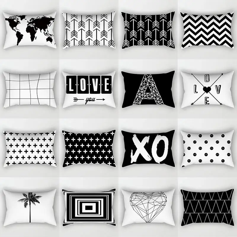 

1PC Cars Cartoons Pillowcases Printed Black And White Geometry Sofa Home Nordic Bedroom