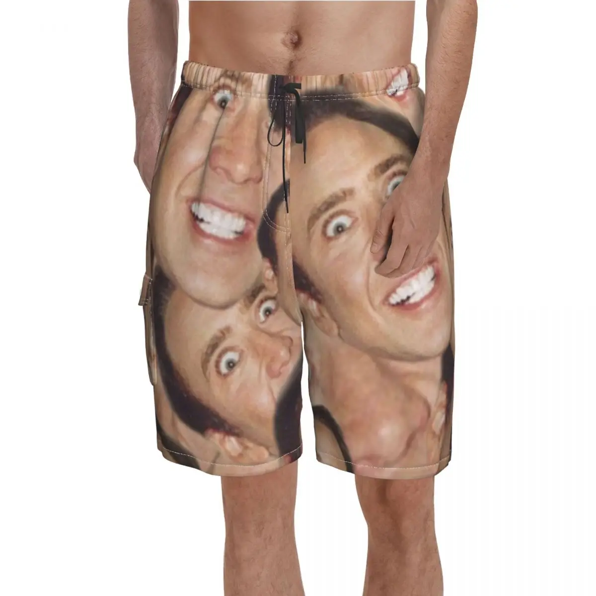 

Nicolas Cage Board Shorts Meme Face Collage Design Cute Beach Shorts Males Printing Plus Size Swim Trunks Birthday Gift