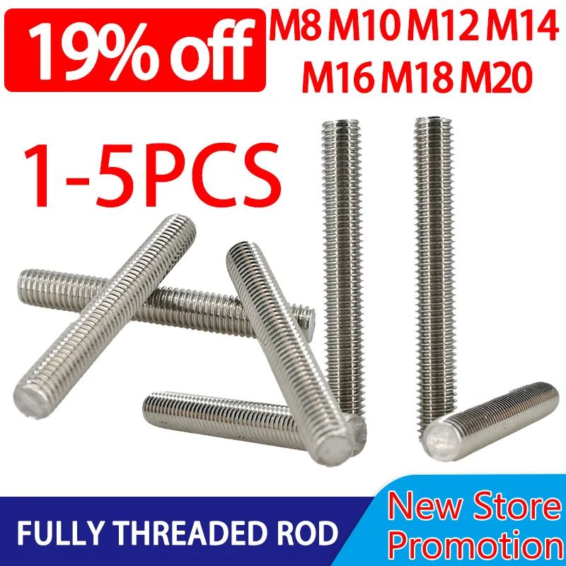 

M8 M10 M12 M14 M16 M18 M20 304 Stainless Steel Fully Threaded Rod 30-500mm Long Threaded Screw Metric Thread Right Hand Threads