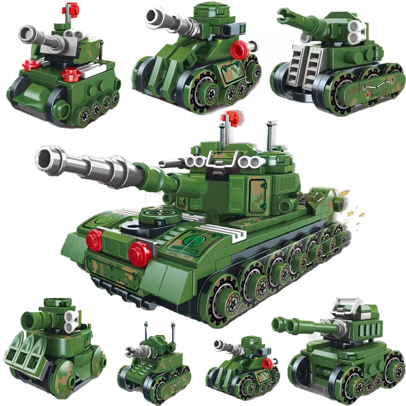 

8in1 Military tank 121 Building Blocks German Tiger Tank King Bricks WW2 Army Police Soldier Weapon Toys Gifts For Children MOC