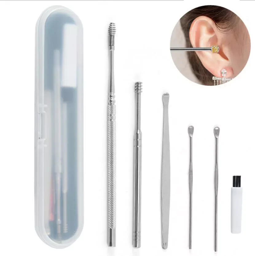 

6pcs/set Ear Wax Pickers Stainless Steel Earpick Wax Remover Curette Ear Pick Cleaner Ear Cleaner Spoon Care Ear Clean Tool