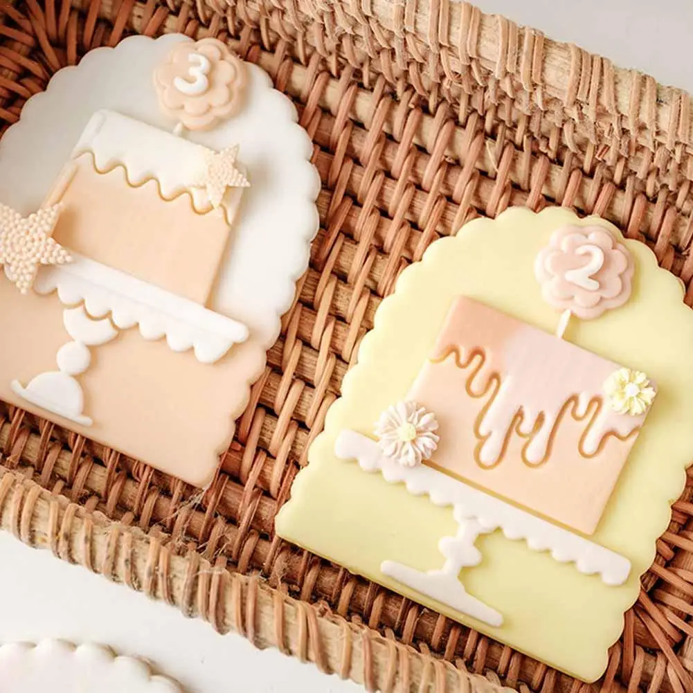 

2023 Birthday Cake Fondant Press Stamp Anniversary Wedding Cartoon Flower Digital Party Dessert Cookie Pastry Decor Biscuit Mold