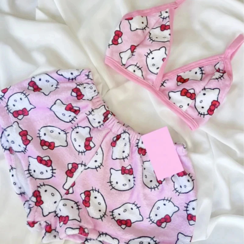 Свободная Женская пижама в стиле Kawaii женская из двух частей с рисунком