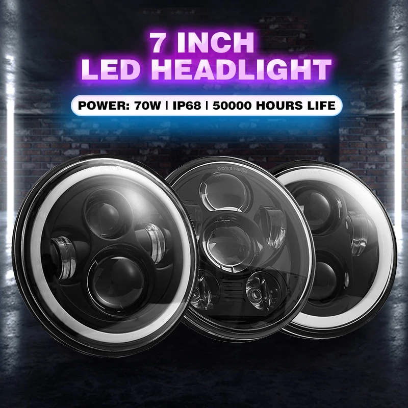 

1Pair Car Headlight Lights 45W-90W Car Led Lamp H4 7inch Car Accessories Angel Eyes H4 Led Headlight For Lada Niva 4X4