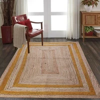 rug 100 natural jute handmade carpet yellow line rustic look style reversible bedroom floor mat living room home decor