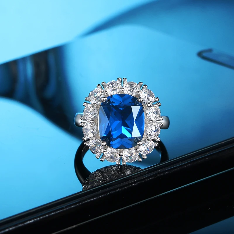 

Blue 2023 New 925 Sterling Silver Bridal Rings Sapphire Sparkling Wedding Party High Jewelry Hypoallergenic Engagement Ring