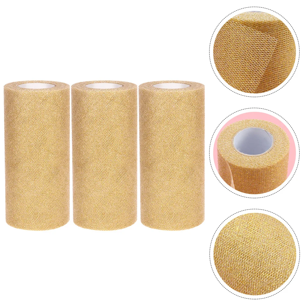 

3 Rolls Mesh Gauze Tulle Fabric Rolls For Gift Wrapping Glitter Tulle Mesh Ribbon for Birthday Wrapping Decoration