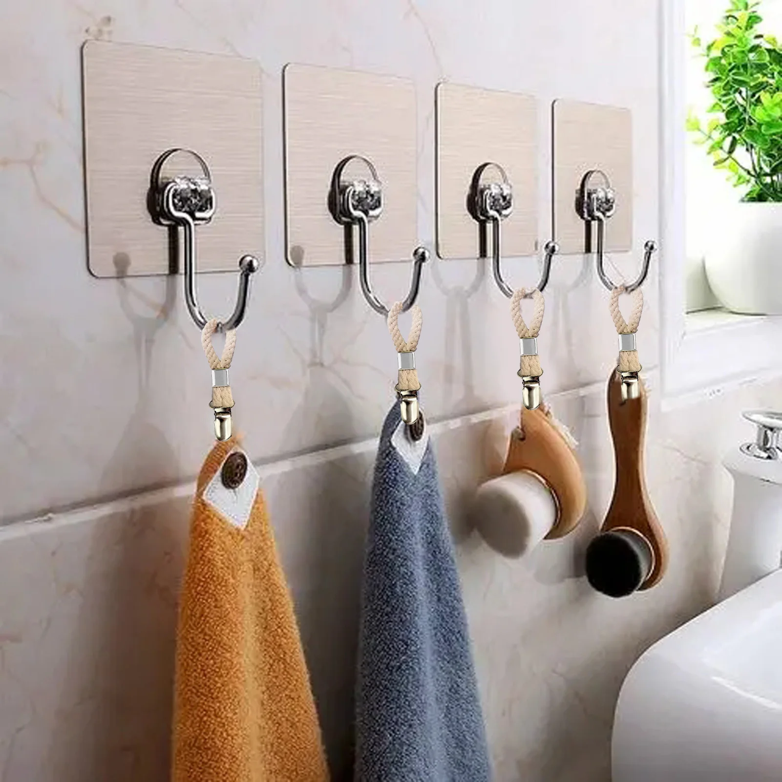 

Braided Cotton Loop Towel Clip With Metal Clamp Multipurpose Cloth Hanger For Hanging Home Bathroom Kitchen RV Storage Folder