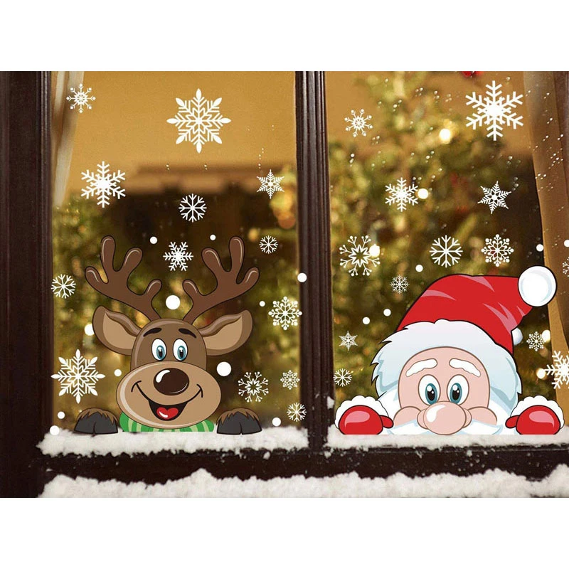 

Christmas Window Decal Santa Claus Snowflake Stickers Winter Wall Decals for Kids Rooms New Year Navidad Decoraciones Ventana