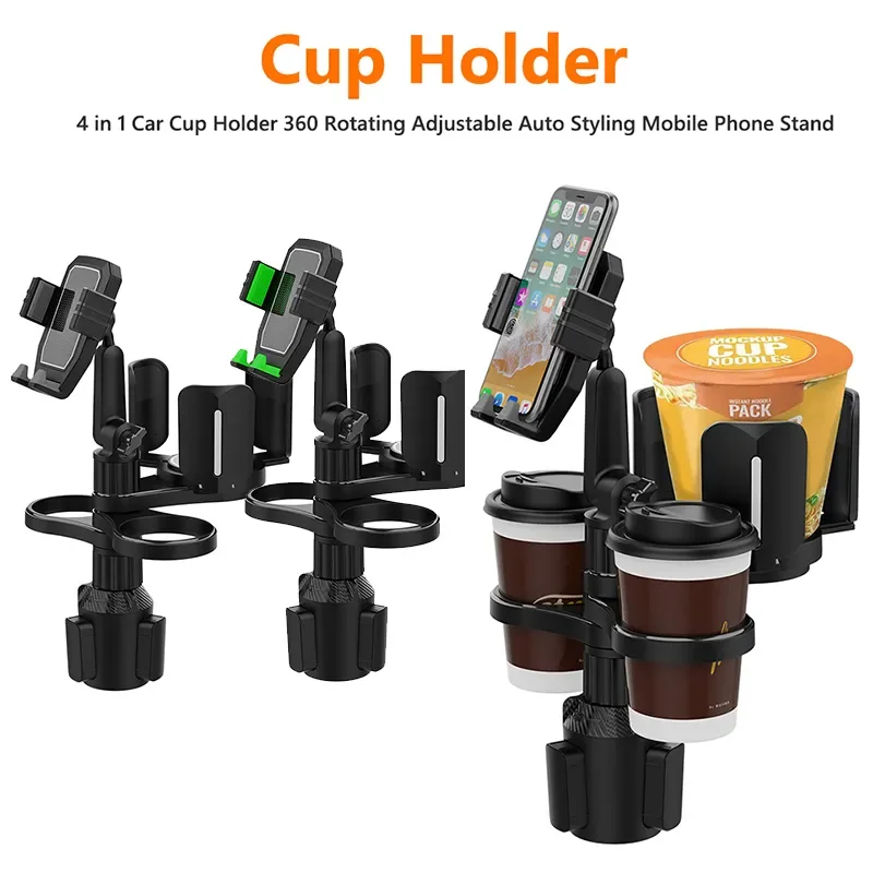 

Multifunctional Car Air Vent Drink Cup Bottle Holder 4 in 1 Adjustable 360 Rotating Removable Mobile Stand Base Tray