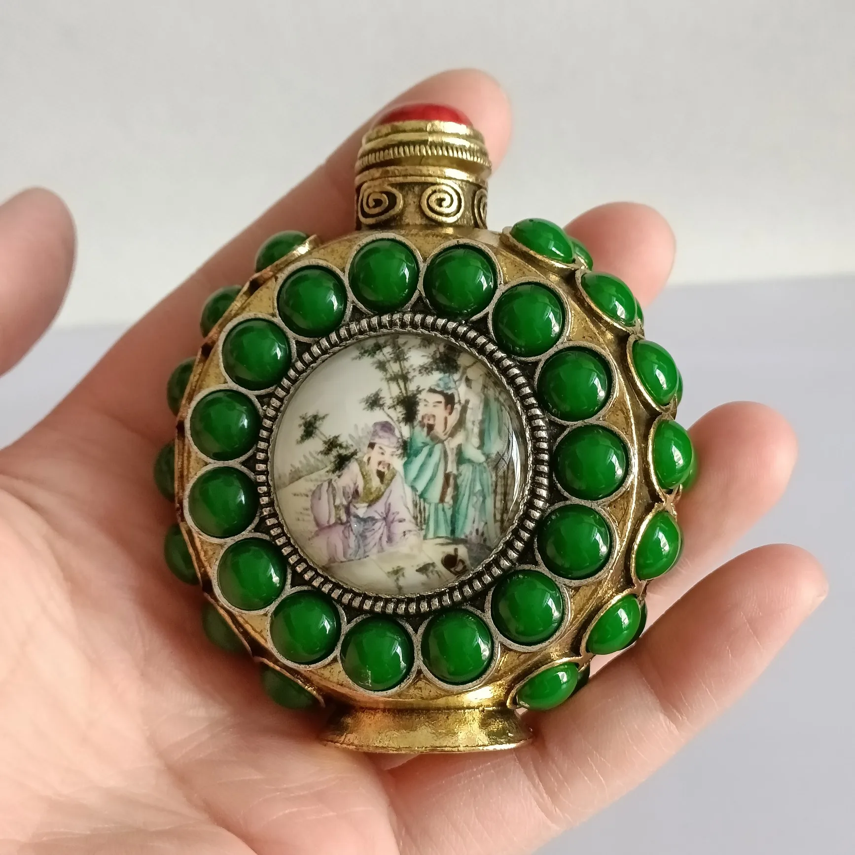 Chinese Elaboration Good Luck Wealth Noctilucent “ Snuff Bottle” Metal Crafts Home Decoration Collect