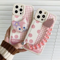 disney linabell pink phone case for iphone x xr xs 7 8 plus 11 12 13 pro max 13mini stand holder cover love bracelet wrist case