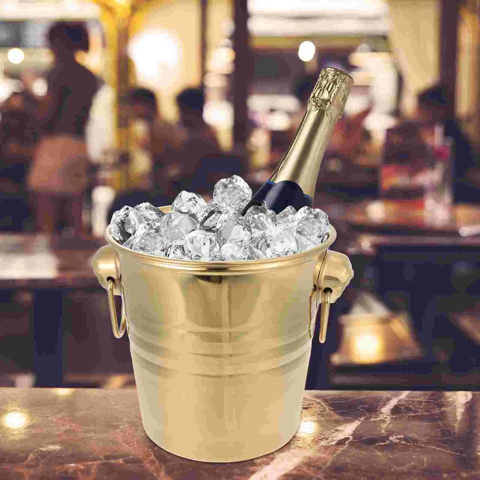 

Ice Bucket Beverage Bottle Iced Gathering Cooler Kitchen Glass Food Containers Anti-rust Golden